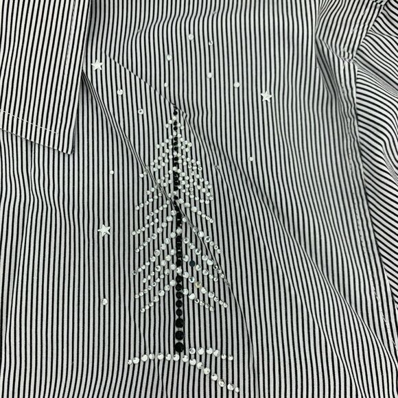 Isaac’s Designs Striped Button Front Embroidered Christmas Tree Top Size 1XL - Picture 3 of 7